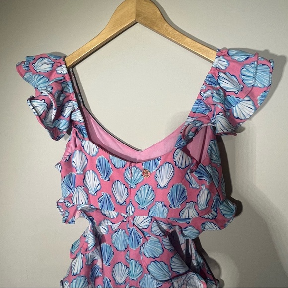 NEW Simply Southern Pink & Blue Seashell Maxi Dress W/ Side Cut Outs & Ruffles - Picture 10 of 15